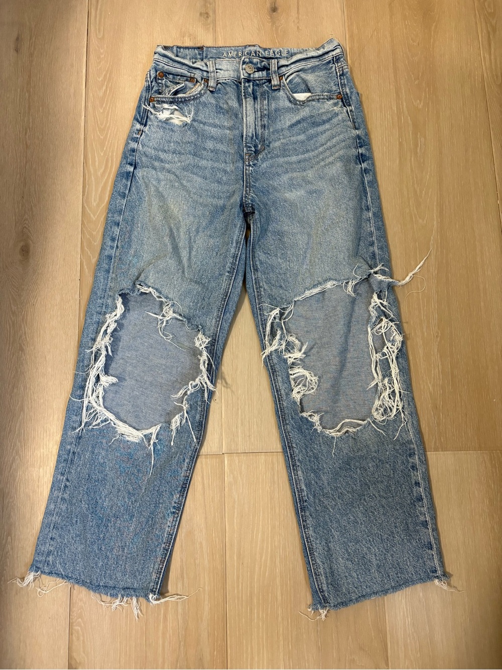 American Apparel Light Blue Distressed Straight-Leg Jeans